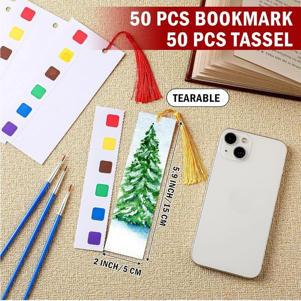 100pc Watercolor Bookmark Kit w Tassels Brushes DIY Painting Set NEW IN BOX